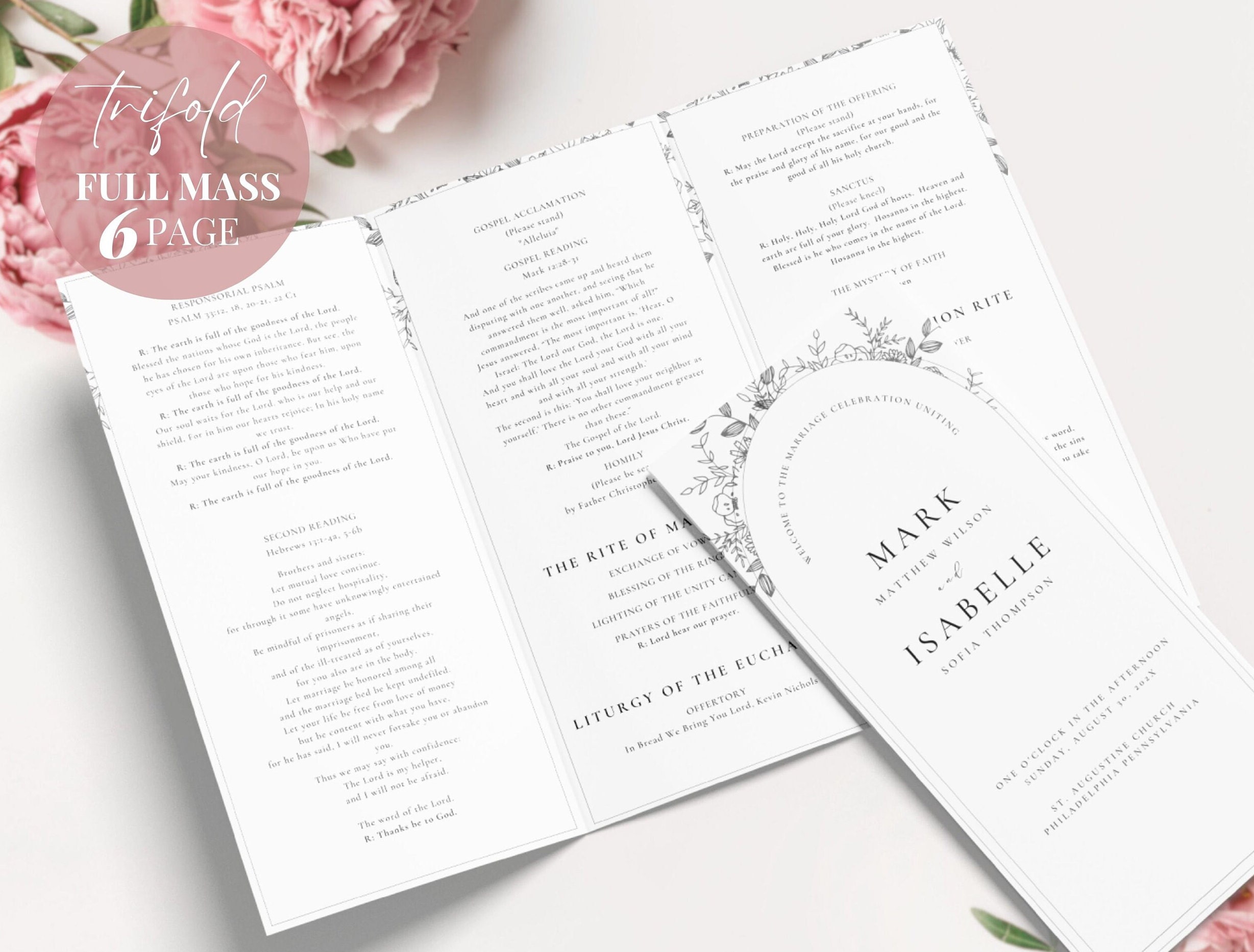 Mass Program Design Simple Catholic Wedding Mass Program Booklet (full Mass), Trifold Catholic ...