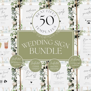 50 Minimalist Wedding Reception Sign Bundle Template Boho Wedding, Wedding Signs Bundle, Printable Editable Modern Wedding Sign Package