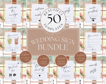 50 Minimalist Wedding Signs Bundle, Modern Wedding Sign Package, Printable Editable Wedding Reception Sign Bundle Template Boho Wedding