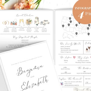 Infographic Wedding Program Template Bifold, Fun Wedding Program Booklet Bifold , Wedding Infographic Church Program, Wedding Day Schedule