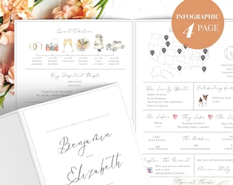 Infographic Wedding Program Template Bifold, Fun Wedding Program Booklet Bifold , Wedding Infographic Church Program, Wedding Day Schedule