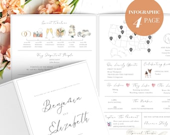 Infographic Wedding Program Template Bifold, Fun Wedding Program Booklet Bifold , Wedding Infographic Church Program, Wedding Day Schedule