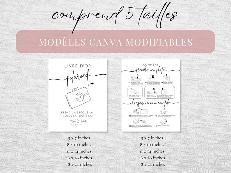 Français Polaroid Snap Instruction et Camera Guestbook Sign Bundle, Français Polaroid Snap Camera Instruction Comment prendre une photo Charger un nouveau film image 7