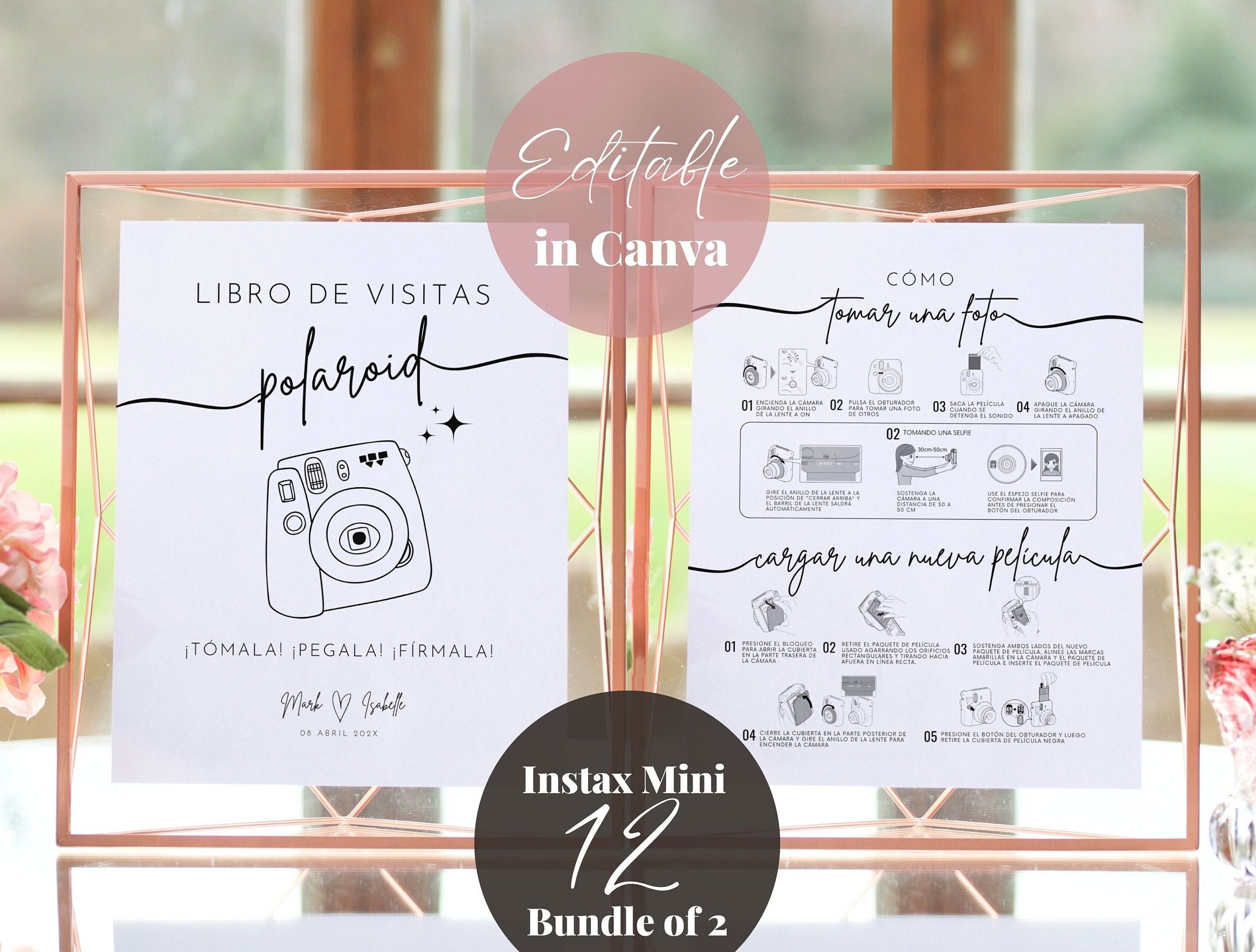 Spanish Editable Instax Mini 12 Instructions Photobooth Sign