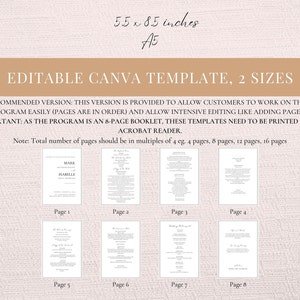 Puede incluir: Una plantilla de Canva editable para un folleto de 8 p&aacute;ginas, con dos tama&ntilde;os disponibles. La plantilla mide 14 x 21,6 cm y tama&ntilde;o A5. Las p&aacute;ginas se muestran con texto y elementos de dise&ntilde;o. El texto incluye "MARK" e "ISABELLE".