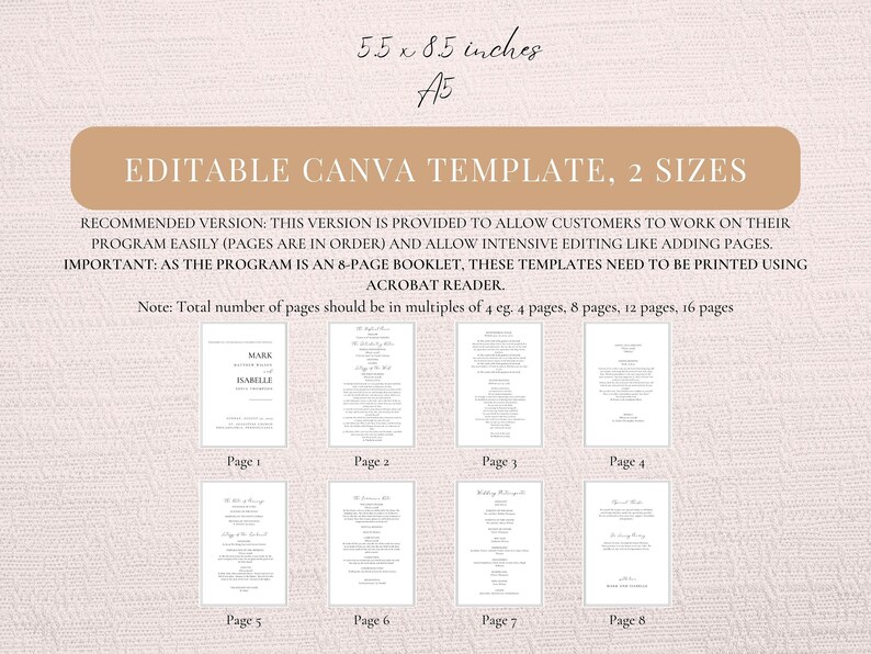 Puede incluir: Una plantilla de Canva editable para un folleto de 8 p&aacute;ginas, con dos tama&ntilde;os disponibles. La plantilla mide 14 x 21,6 cm y tama&ntilde;o A5. Las p&aacute;ginas se muestran con texto y elementos de dise&ntilde;o. El texto incluye "MARK" e "ISABELLE".