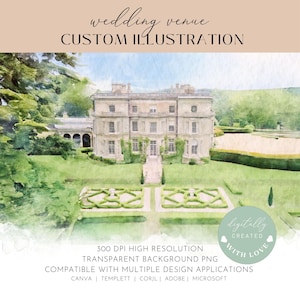 Custom Digital Watercolor Venue Painting Infographic/Catholic Wedding Program, Watercolor Wedding Venue Illustration, Bespoke Wedding Venue