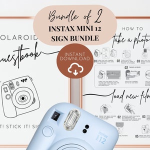 Instax Mini 12 Instructions and Camera Guestbook Sign Bundle, Polaroid Instructions How to Take a Photo, How to Load New Film, Wedding Sign