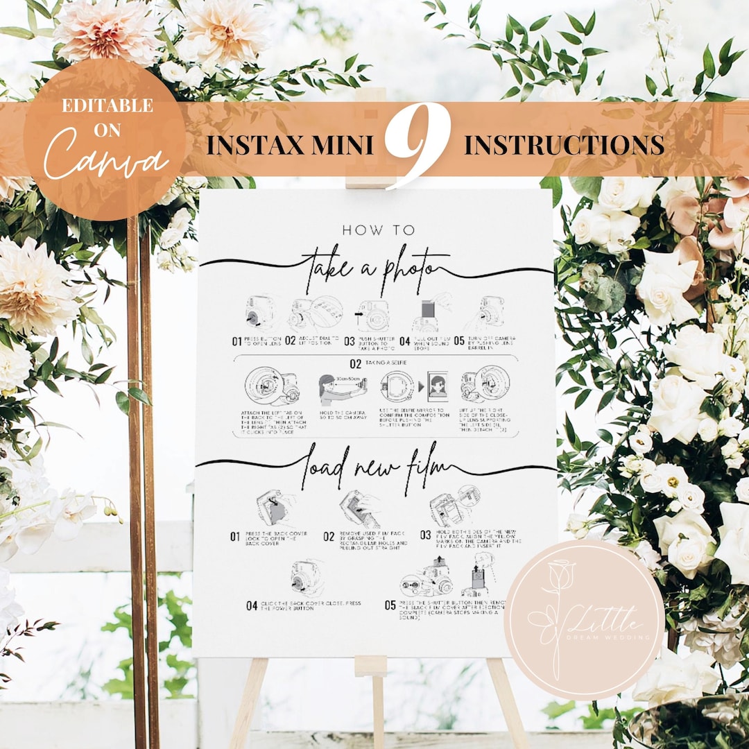 Editable Instax Mini 9 Polaroid Instruction, Photobooth Sign, All