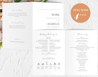 Catholic Wedding Program Template, Wedding Day Timeline Infographic , Bifold Catholic Wedding Mass Program, Church Wedding Program Booklet