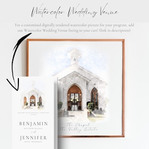 Custom Digital Watercolor Venue Painting Infographic/Catholic Wedding Program, Watercolor Wedding Venue Illustration, Bespoke Wedding Venue image 4