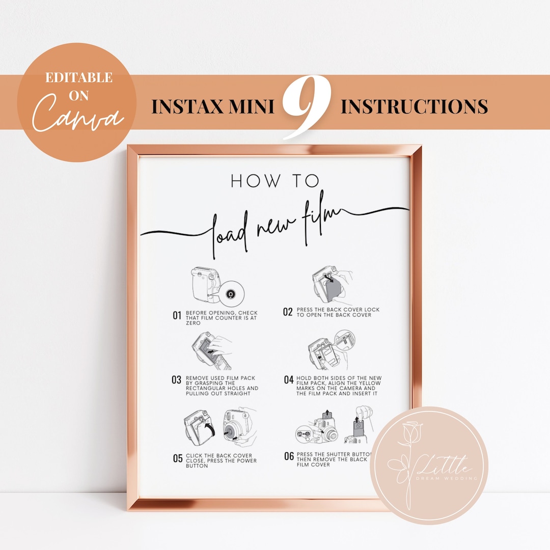 Editable Instax Mini 9 Polaroid Instruction, How to Load New Film
