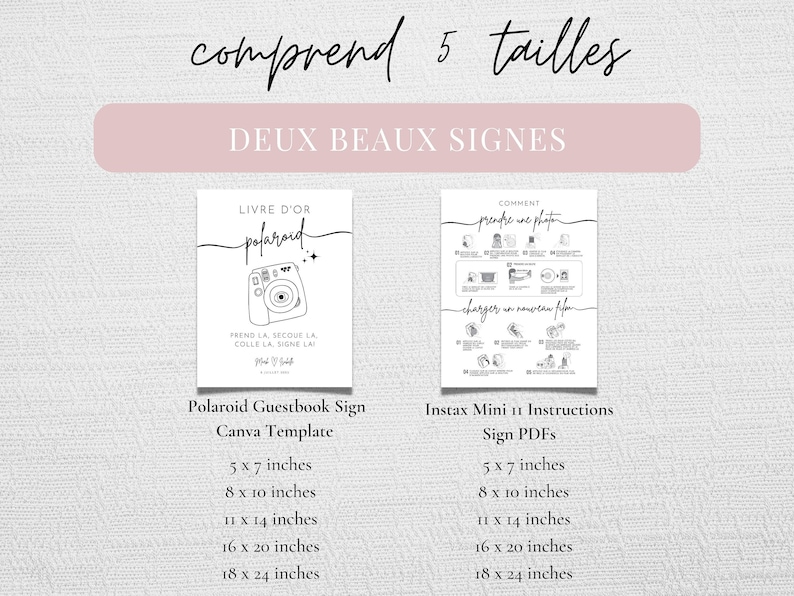 French Polaroid Instruction and Camera Guestbook Sign Bundle, French Instax Mini 11 Camera Instruction How to Take a Photo Load New Film imagen 8