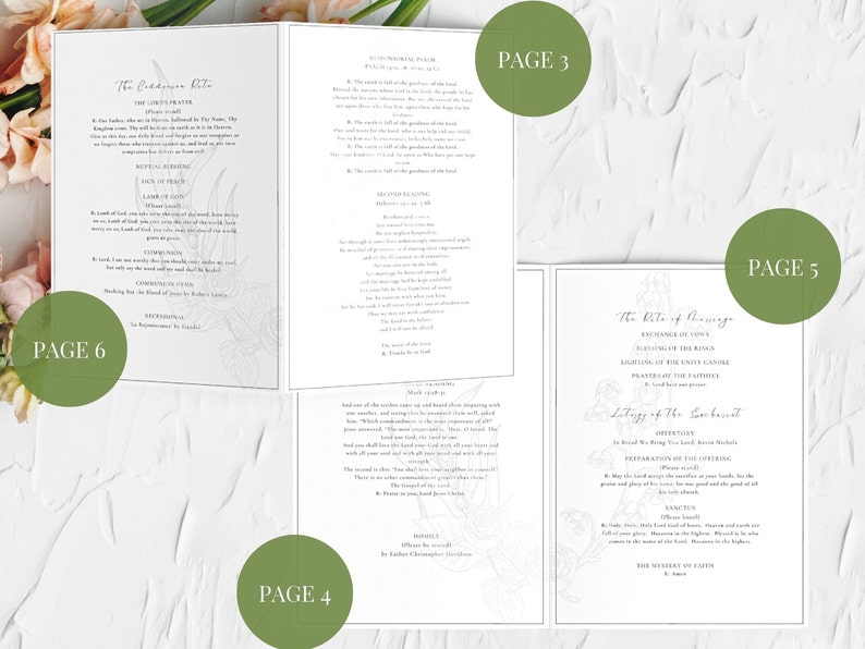 Floral Catholic Wedding Mass Program Booklet full Mass - Etsy