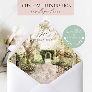 Wedding Venue Watercolor Envelope Liner A7 Envelopes Custom Envelope Liners Venue Illustration Watercolor Wedding Invitation Envelope Liner