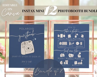 Wedding Polaroid Camera How to Load New Film Change Battery Instructions Photo Guestbook Signs, Editable Instax Mini 12 Photobooth Signage