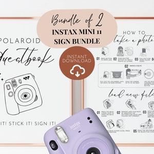 Polaroid Instruction and Camera Guestbook Sign Bundle, Instax Mini 11 How to Take a Photo, How to Load New Film, Snap It Shake It, Digital