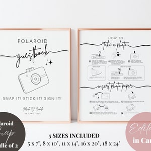 Editable Polaroid Snap Instruction and Camera Guestbook Sign Bundle, Polaroid Snap Camera Instruction How to Take a Photo Load New Film image 2