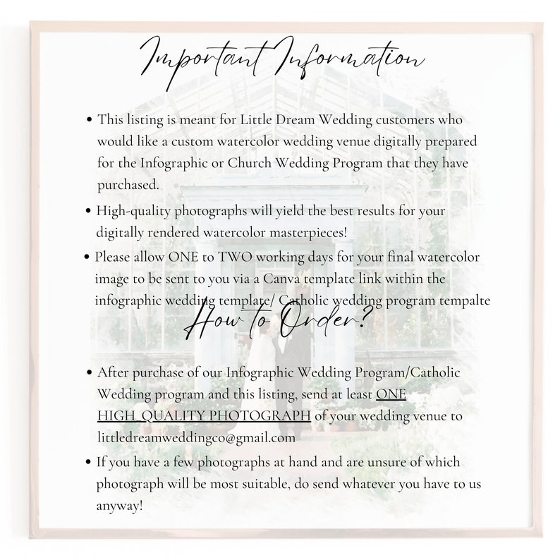 Custom Digital Watercolor Venue Painting Infographic/Catholic Wedding Program, Watercolor Wedding Venue Illustration, Bespoke Wedding Venue image 2