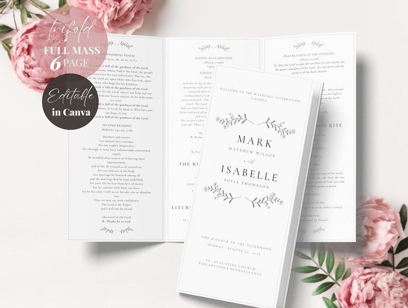 Catholic Wedding Mass Program Booklet full Mass Trifold Etsy Australia