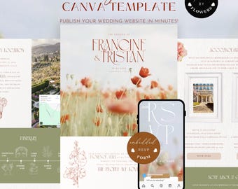Garden Floral Wedding Website Template with RSVP Customisable Canva Editable Digital Wedding Invitation Details Custom Save the Date