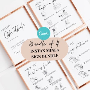 Bundle of 4 Instax Guest Book Signs, Photobooth Guestbook Sign, Instax Mini 9 Instructions, How To Load New Film, How to Take a Photo