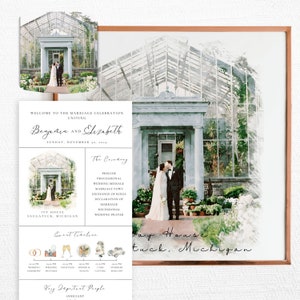 Custom Digital Watercolor Venue Painting Infographic/Catholic Wedding Program, Watercolor Wedding Venue Illustration, Bespoke Wedding Venue image 3