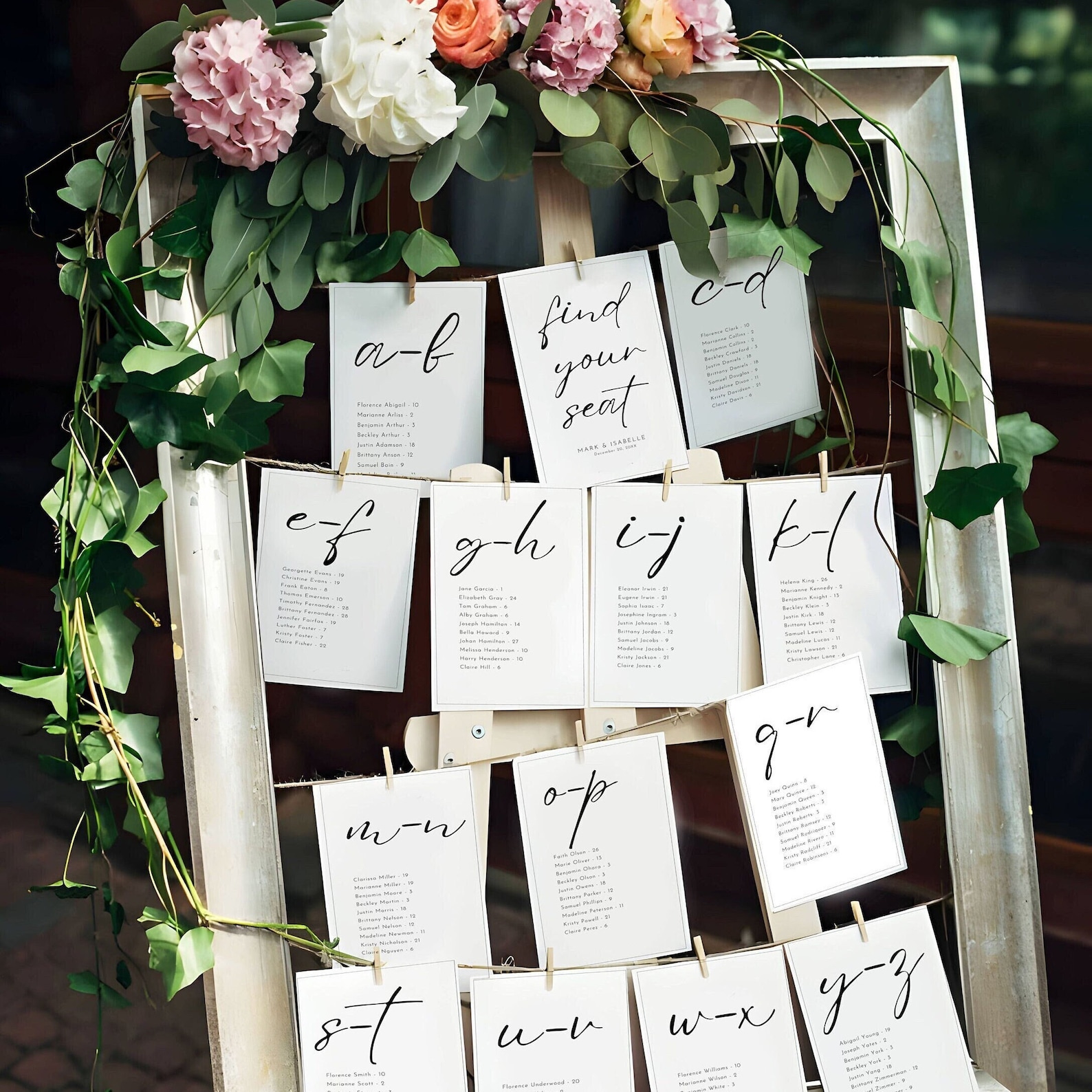 Wedding Seating Chart Cards Alphabetical, Last Name Wedding DIY Seating ...