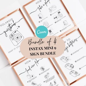 Bundle of 4 Instax Guest Book Signs, Photobooth Guestbook Sign, Instax Mini 9 Instructions, How To Load New Film, How to Take a Photo
