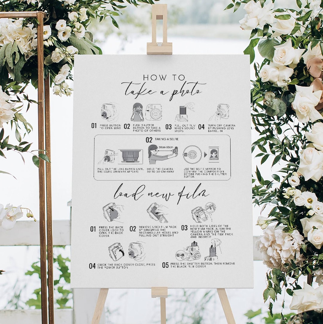 How to Take a Photo, Instax Mini 11 Polaroid Instruction, Photobooth Sign, Instant Camera