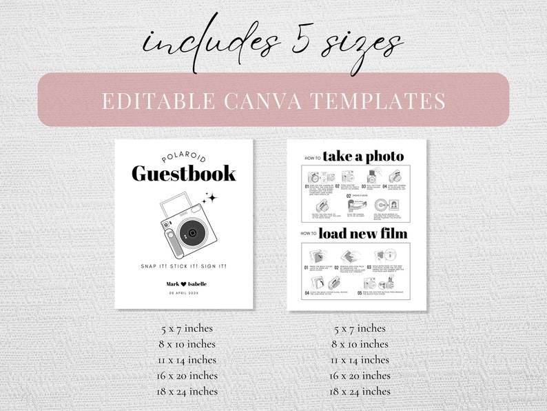 Instax Square SQ1 Instructions and Camera Guestbook Sign Bundle, Polaroid Instructions How to Take a Photo How to Load New Film Wedding Sign image 7