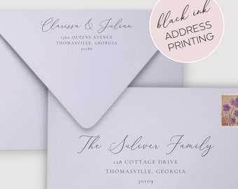 Envelope Printing Service for A7 Envelopes for Wedding Invitation and Save the Date Cards, Black Ink Recipient and Return Address Printing