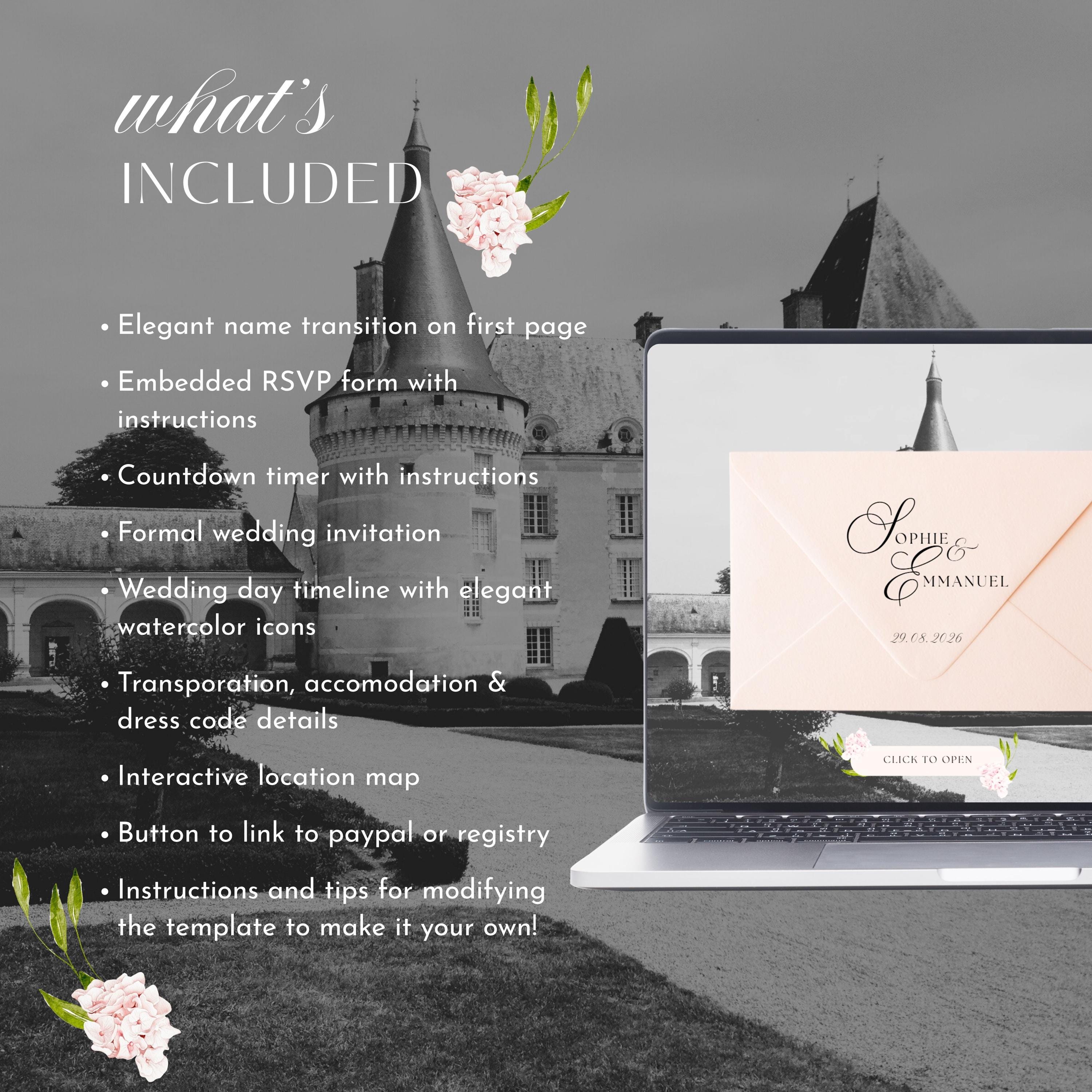 Modern Floral Wedding Website With Invitation, RSVP, Countdown Timer ...