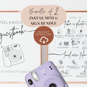 Polaroid Instruction and Camera Guestbook Sign Bundle, Instax Mini 11 How to Take a Photo, How to Load New Film, Snap It Shake It, Digital