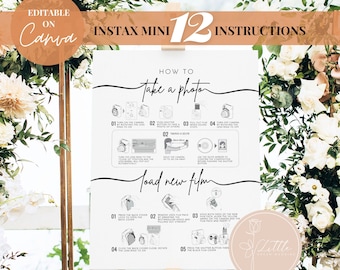 Editable Instax Mini 12 Polaroid Instruction, Photobooth Sign, All-In-One Instant Camera Directions, Instax Camera Instructions, Canva