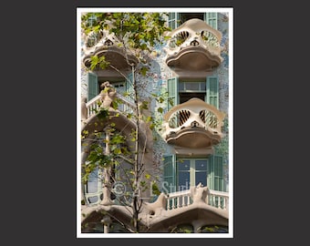 Casa Batlló #4, Fotografía de viajes, Impresión de póster en color de Barcelona, Decoración de la pared de Barcelona, Paisaje urbano de Barcelona, Detalle de Gaudí