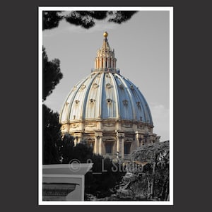 Saint Peter&#39;s Basilica #5 Rome Italy, Travel Photography, B/W/Color Rome Poster Print, Rome Wall Decor, Rome Cityscape, Detail