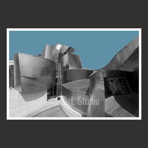 Guggenheim Museum #1 Bilbao Spain, Travel Photography, B/W Bilbao Poster Print, Bilbao Wall Decor, Spain Cityscape, Detail