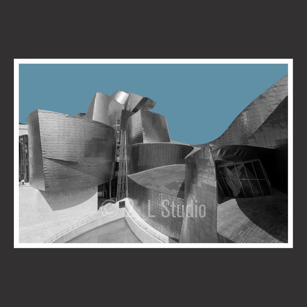 Guggenheim Museum #1 Bilbao Spain, Travel Photography, B/W Bilbao Poster Print, Bilbao Wall Decor, Spain Cityscape, Detail