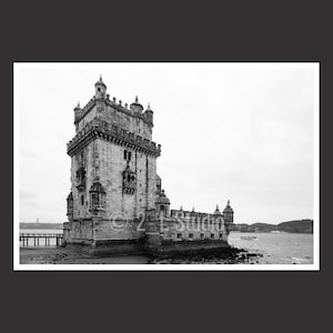 Belem Tower #5, Lisbon, Portugal, Travel Photography, B/W Lisbon, Lisbon Wall Decor, Portugal Cityscape, Detail Photo, Fort Architecture