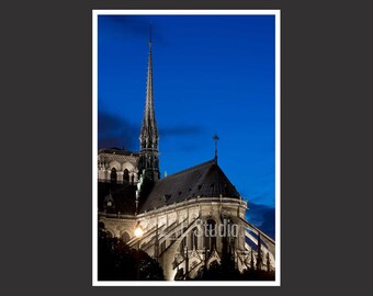 Notre-Dame Paris #1, Travel Photography, Color France Poster Print, Paris Wall Decor, Paris Cityscape, Night Photography