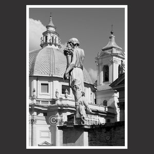 Chiese gemelle Piazza del Popolo Roma Italia, Fotografia di viaggio, Stampa poster Roma in bianco e nero, Decorazione murale di Roma, Paesaggio urbano di Roma, Dettaglio