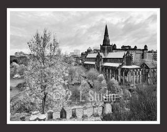 Glasgow Cathedral #2 Scotland, Travel Photography, b/w Glasgow Poster Print, Glasgow Wall Decor, Scotland Cityscape, Landscape