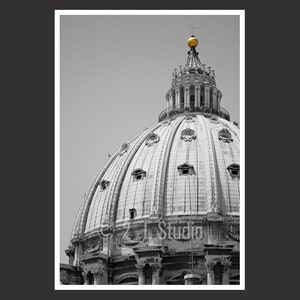 Saint Peter&#39;s Basilica #2 Rome Italy, Travel Photography, B/W Rome Poster Print, Rome Wall Decor, Rome Cityscape, Detail