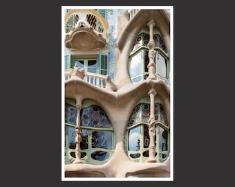 Casa Batlló #1, Fotografía de viajes, Impresión de póster en color de Barcelona, Decoración de la pared de Barcelona, Paisaje urbano de Barcelona, Detalle de Gaudí
