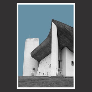 Notre-Dame du Haut Chapel #1, Ronchamp Frankreich, Reisefotografie, Schwarzweiß Frankreich Poster Druck, Frankreich Wanddeko, Frankreich Stadtbild
