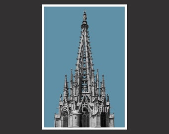 Barcelona Cathedral #2, Travel Photography, B/W Barcelona Poster Print, Barcelona Wall Decor, Barcelona Cityscape, Detail