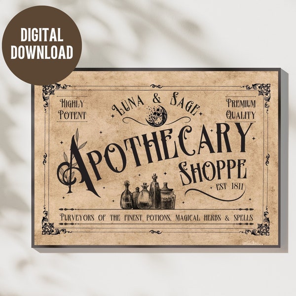 Vintage Apothecary Sign Printable | Landscape | Witches Apothecary Sign | Witchy Decor | Halloween Wall Decor | Vintage Sign | Gothic Decor