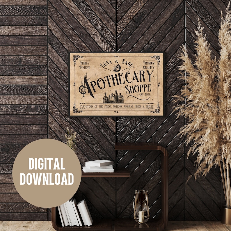 Vintage Apothecary Sign Printable Landscape Witches Apothecary Sign