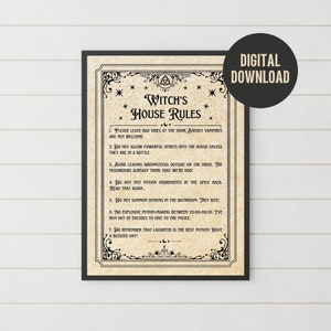 Witch&#39;s House Rules Sign Printable | Boho Home Decor | Witchy | Halloween Wall Art | Vintage Style Sign | Gothic | Magic | Cottagecore